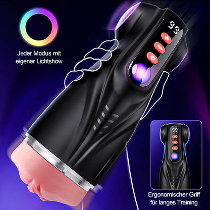 【Blitzangebot: 30 % RABATT】Daphne - 3 Hüllen Taschenmuschi Penis-Pumpe mit 9 Saug- & 9 Vibrationsmodi für männliche Masturbatoren